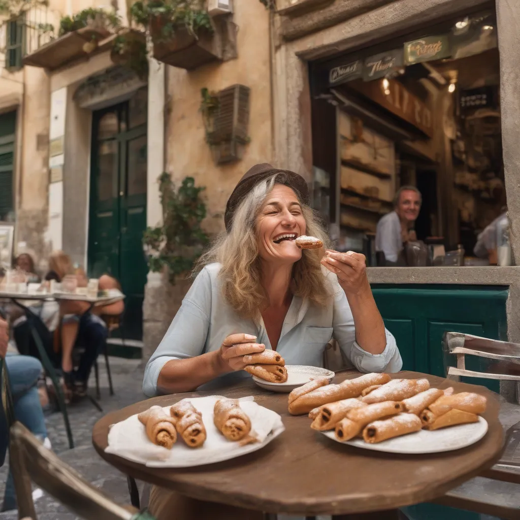 Solo female traveler savoring Sicilian cannoli