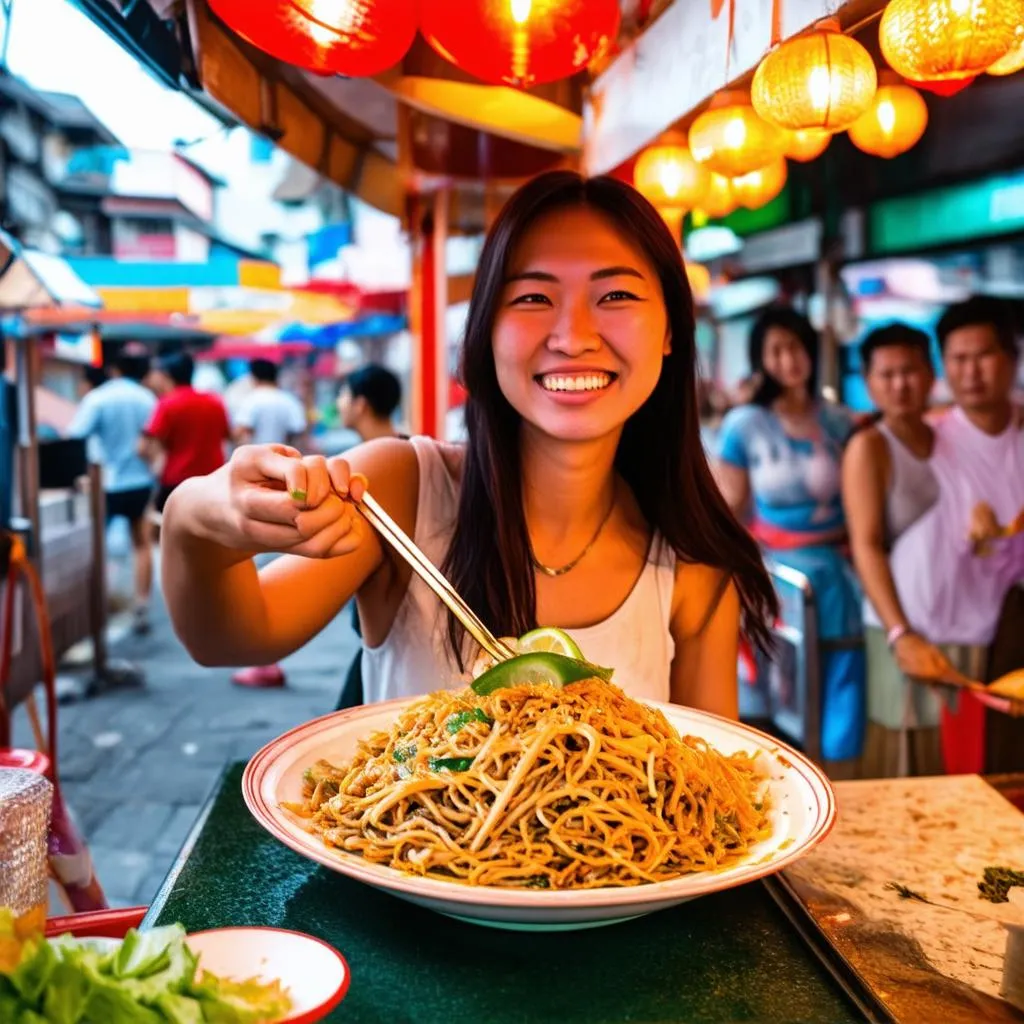 Solo Female Traveller Eating Street Food