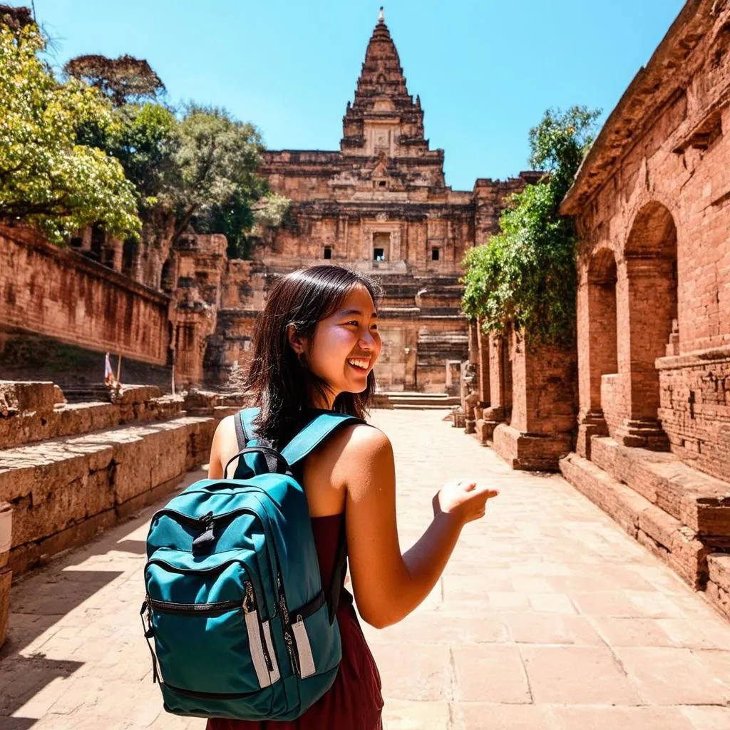 Woman Exploring Ancient City