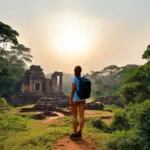 Solo female traveler exploring ancient ruins