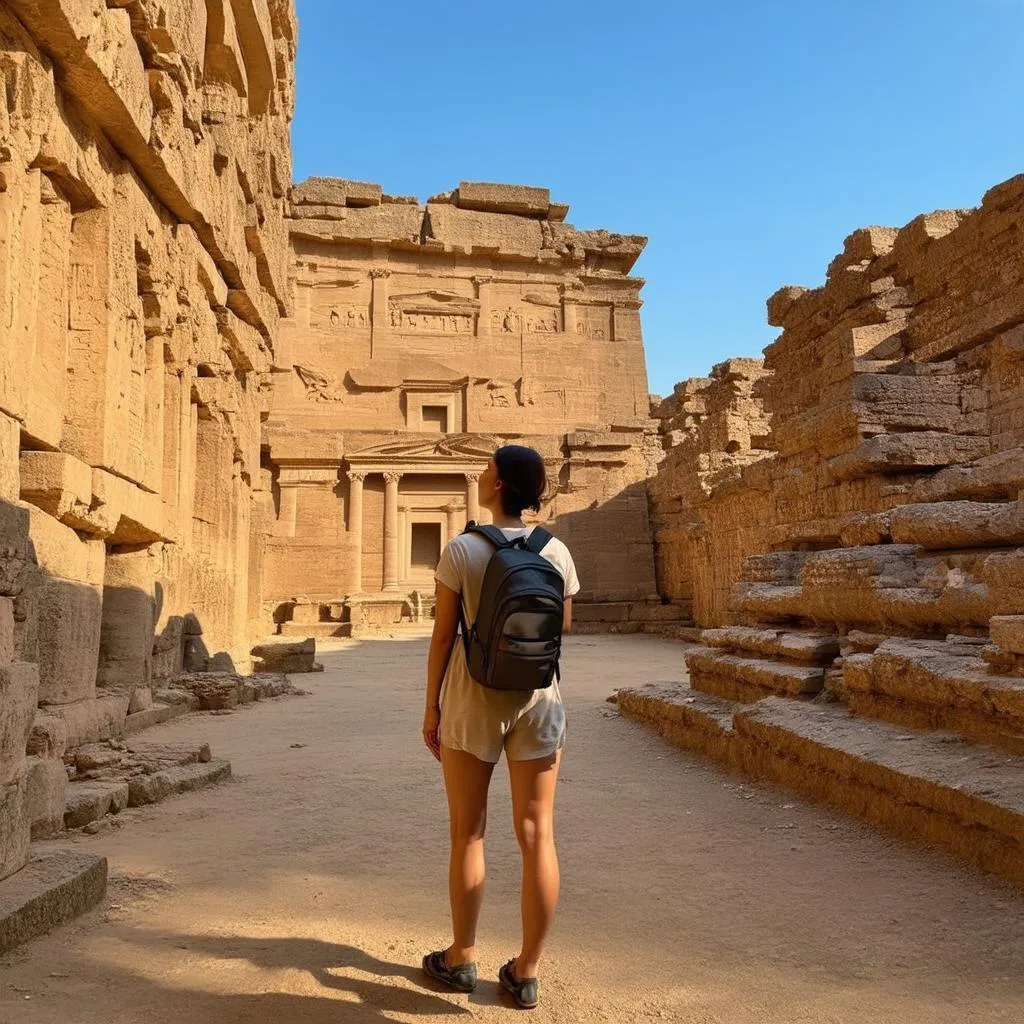 Woman Exploring Ancient Ruins