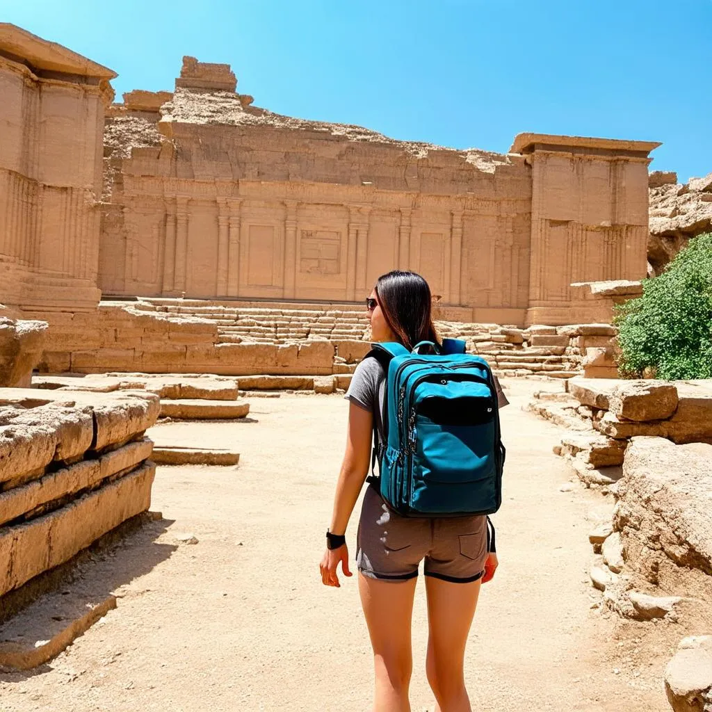 Woman Exploring Ancient Ruins