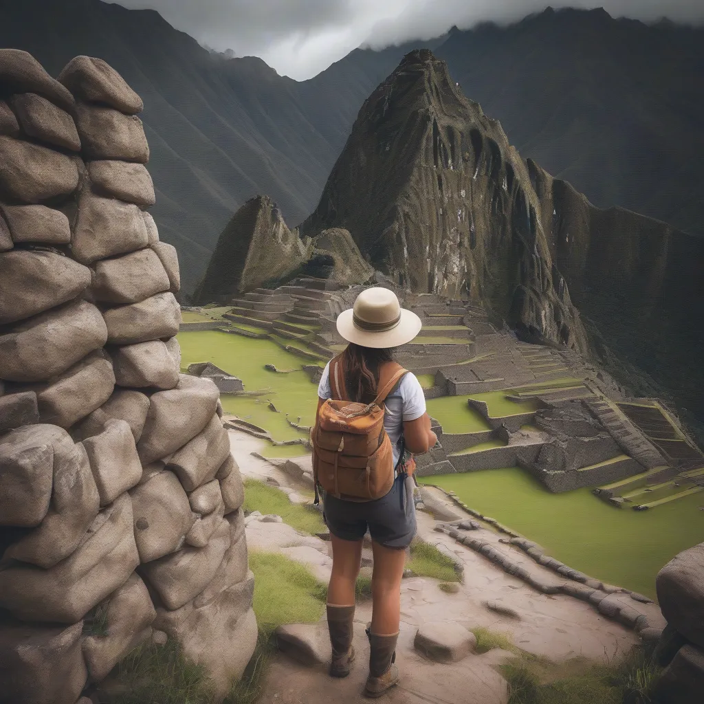 Woman Exploring Ancient Ruins in Peru