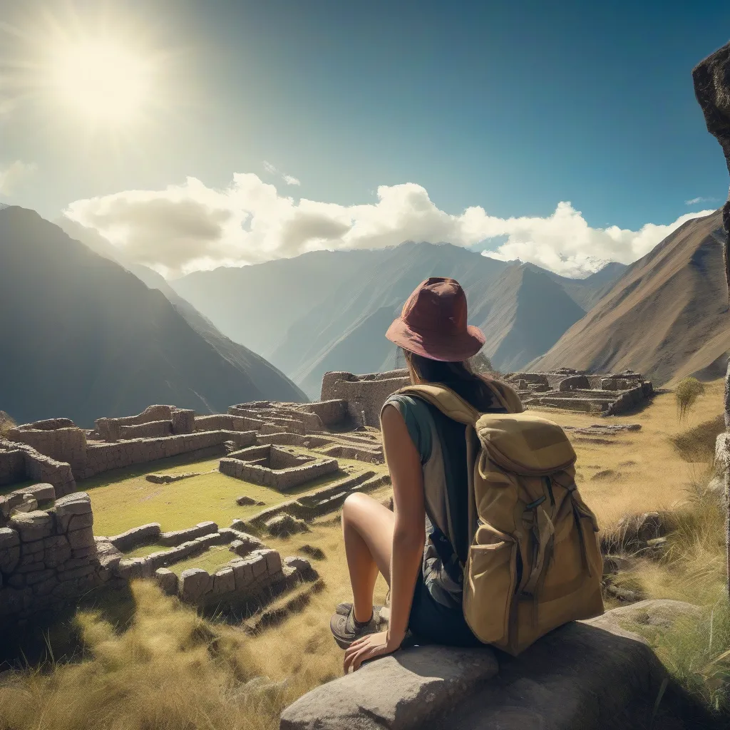 Woman Exploring Ancient Ruins in Peru