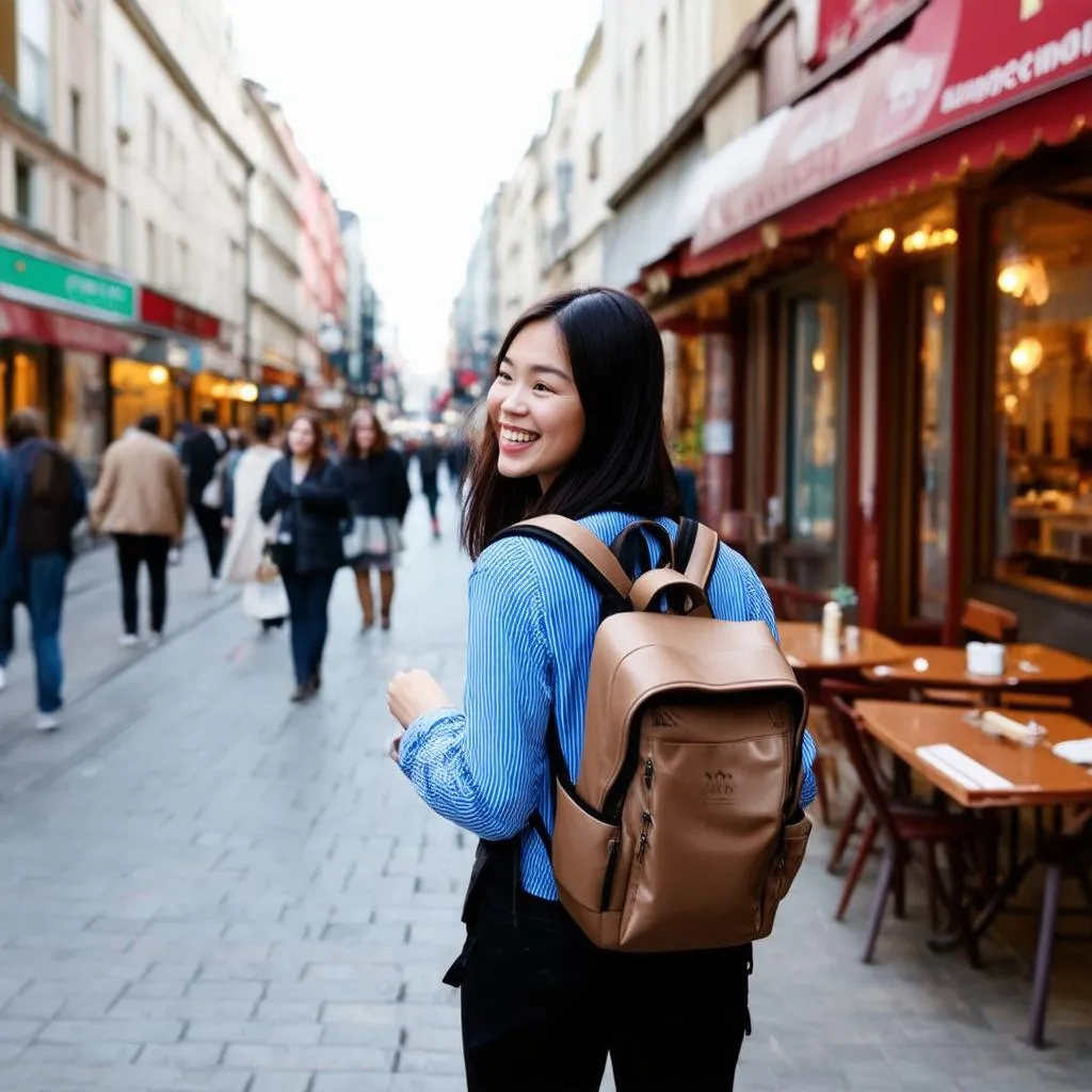 Woman Exploring a City