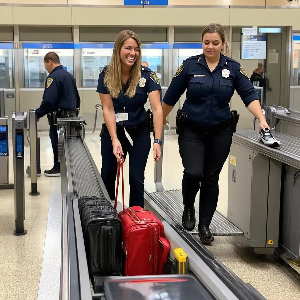 Woman Going Through Airport Security