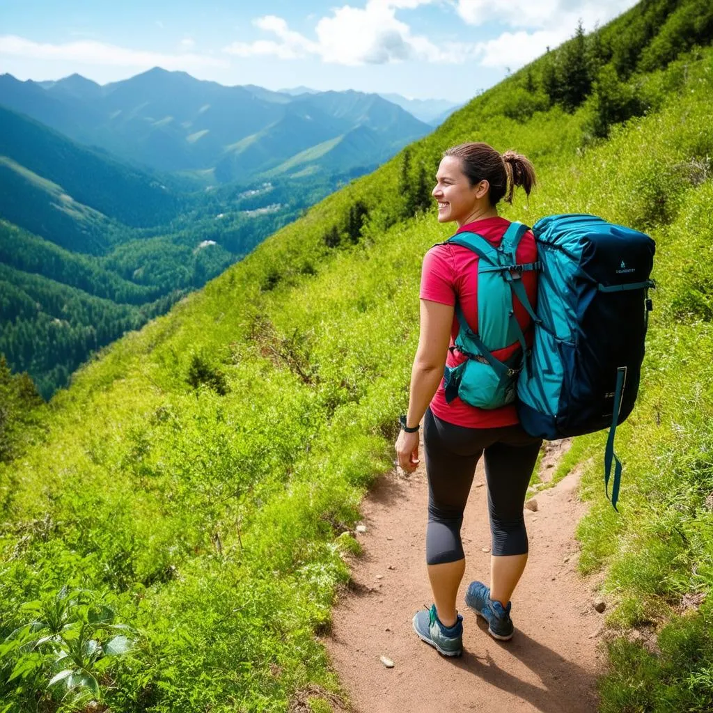 Woman Hiking in Mountains