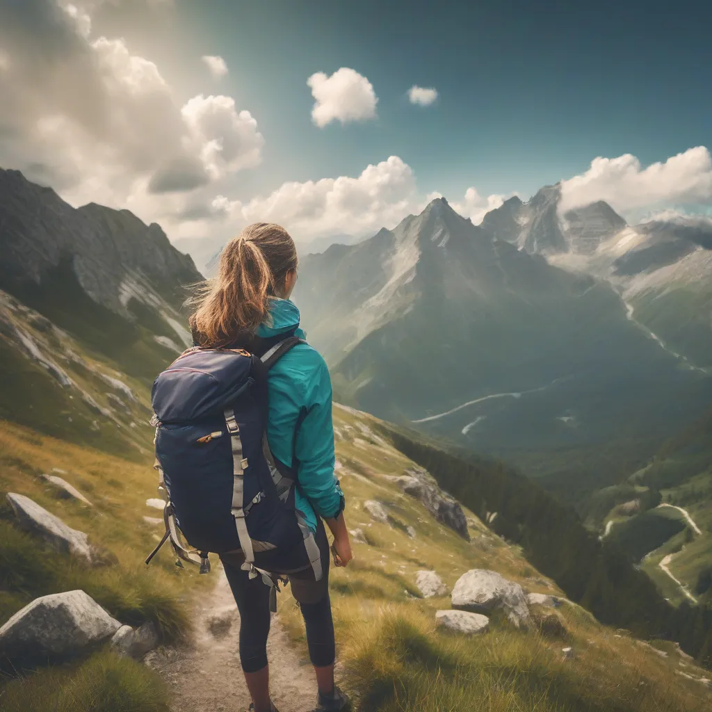 Woman Hiking Mountain Scenery