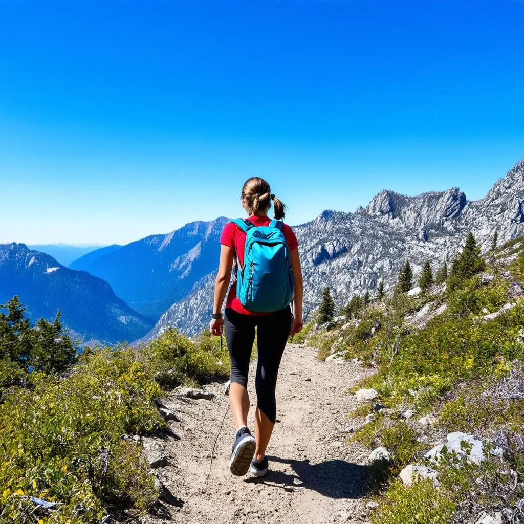 Woman Hiking on a Mountain Trail