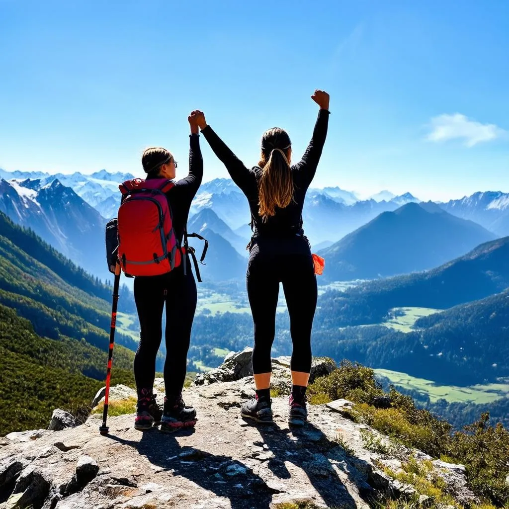 Woman Conquering a Mountain Trail