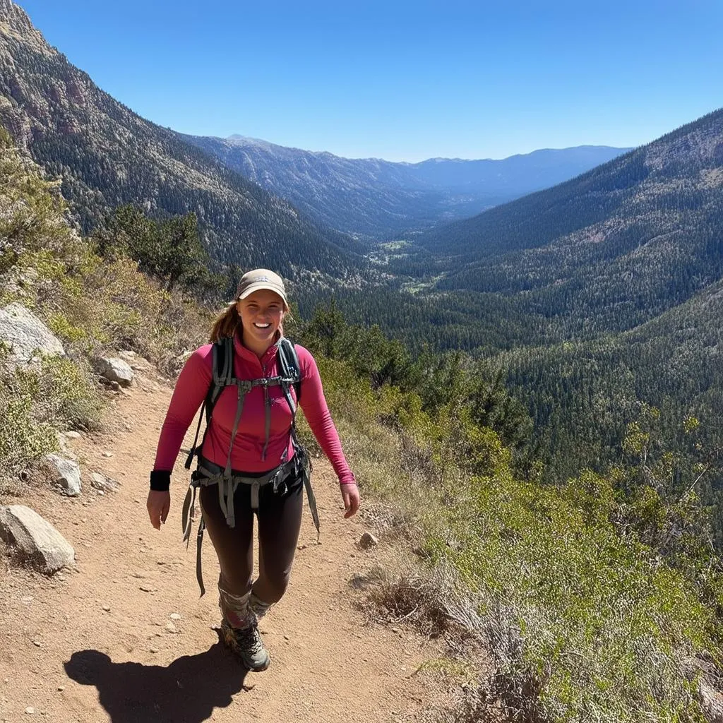 Woman Hiking on Mountain Trail