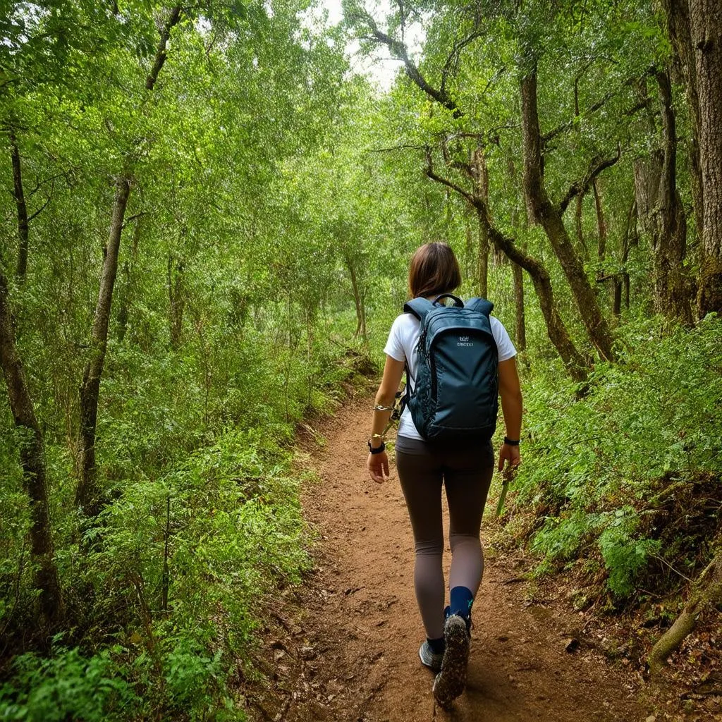 Woman Hiking in Forest