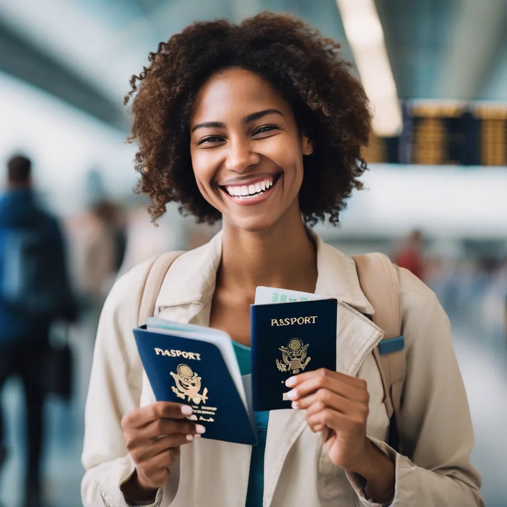 Woman Holding Passport at Airport