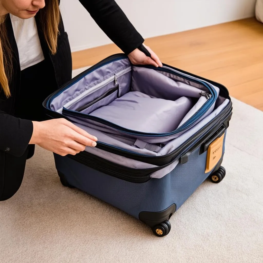 Woman Inspecting Luggage