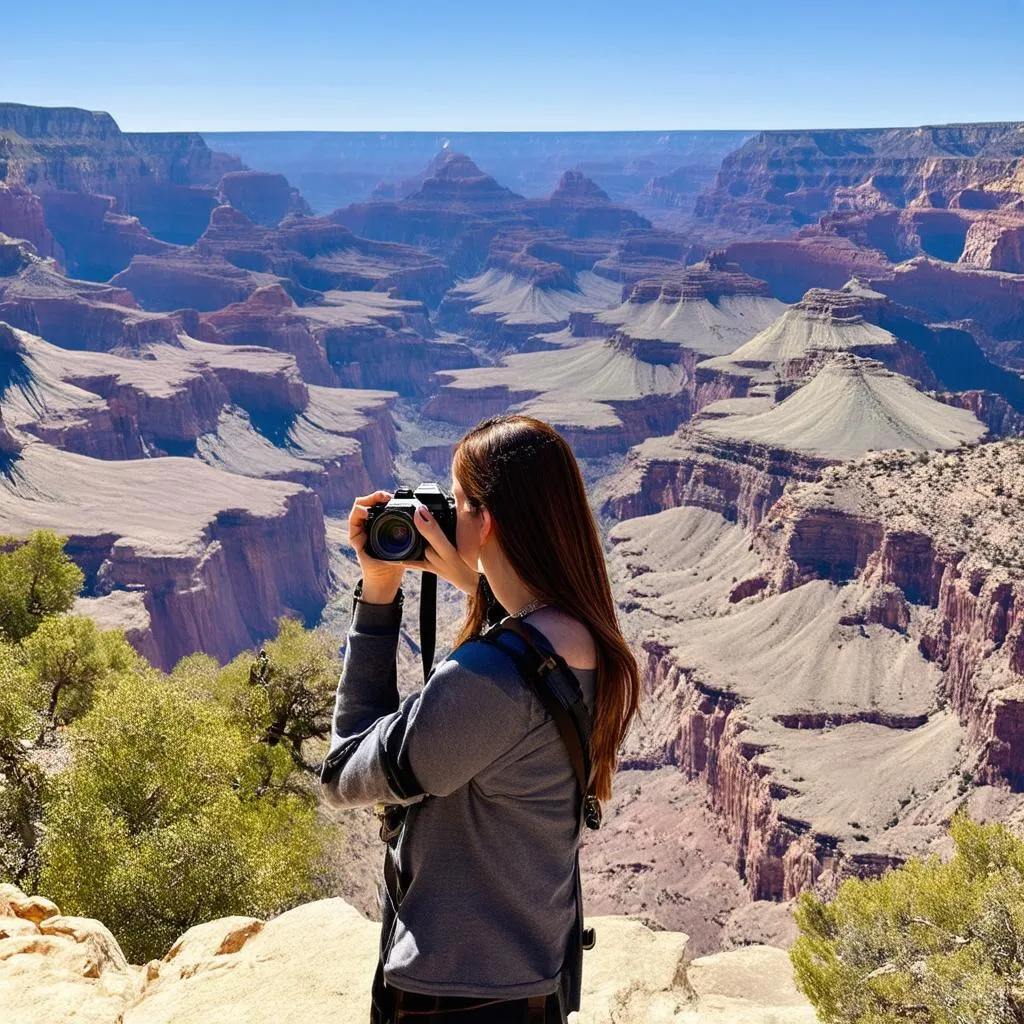 woman learning photography in grand canyon