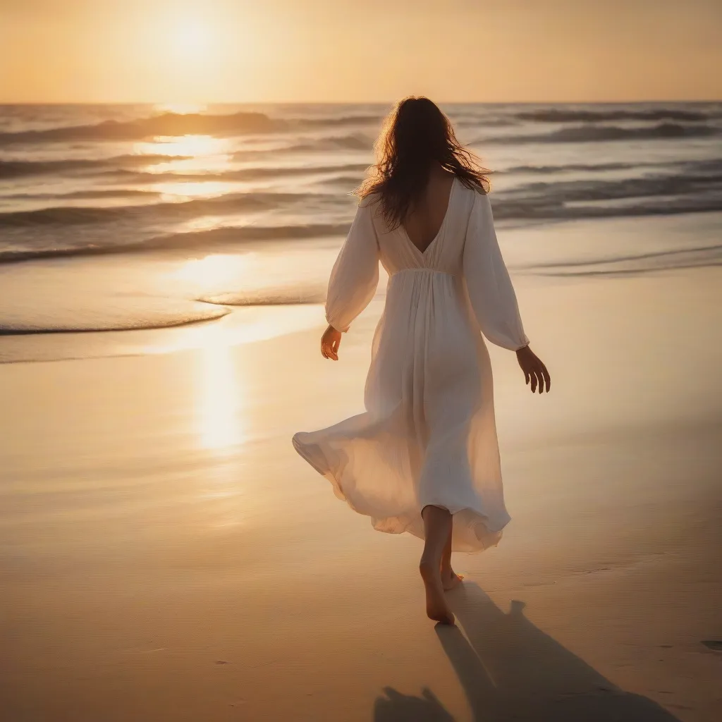 Woman wearing a flowy linen dress on the beach