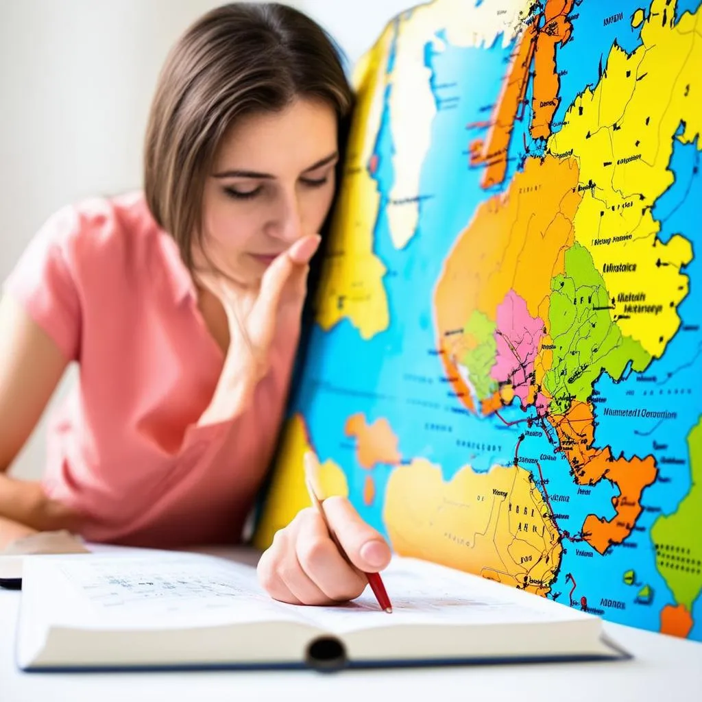 Woman Examining a Travel Map