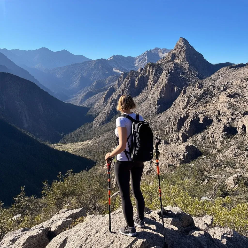 Woman Looking Out at Mountain Range