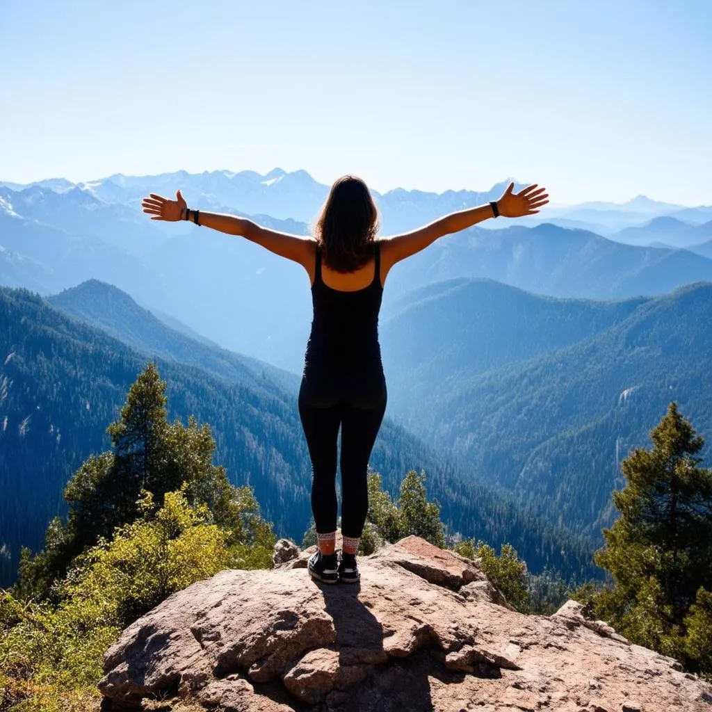 Woman Looking Out at Mountain View