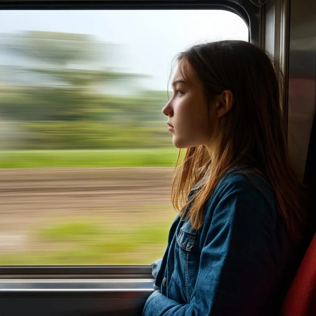 Woman Looking Out Train Window