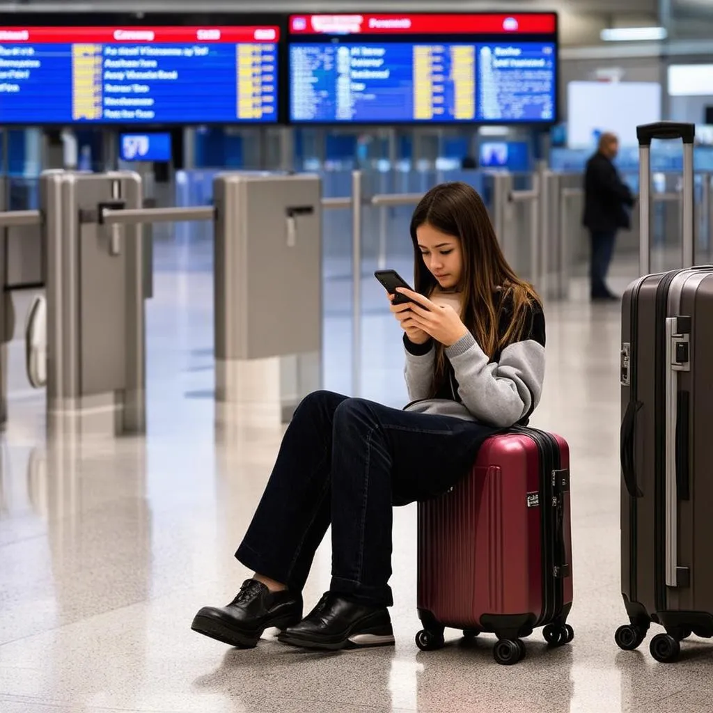 Woman Looking Stressed At Airport