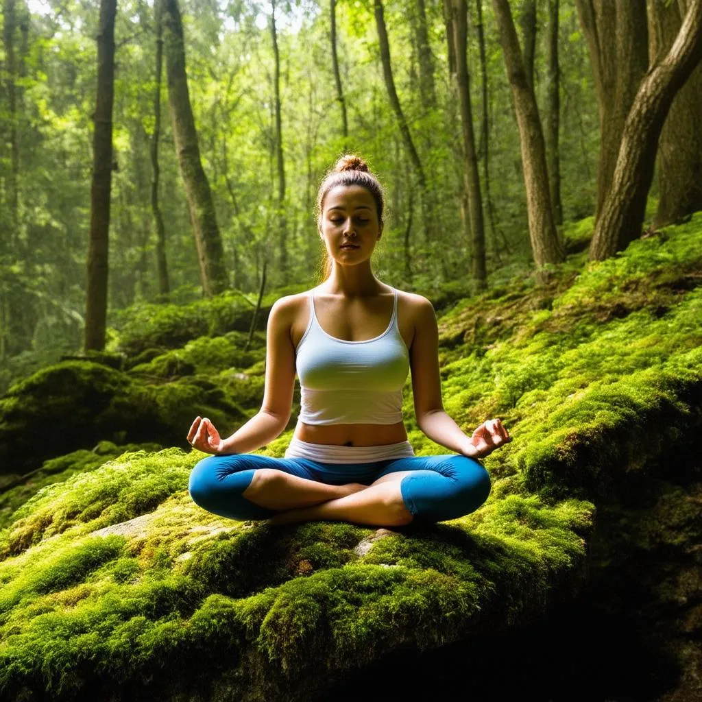 Woman Meditating in Forest