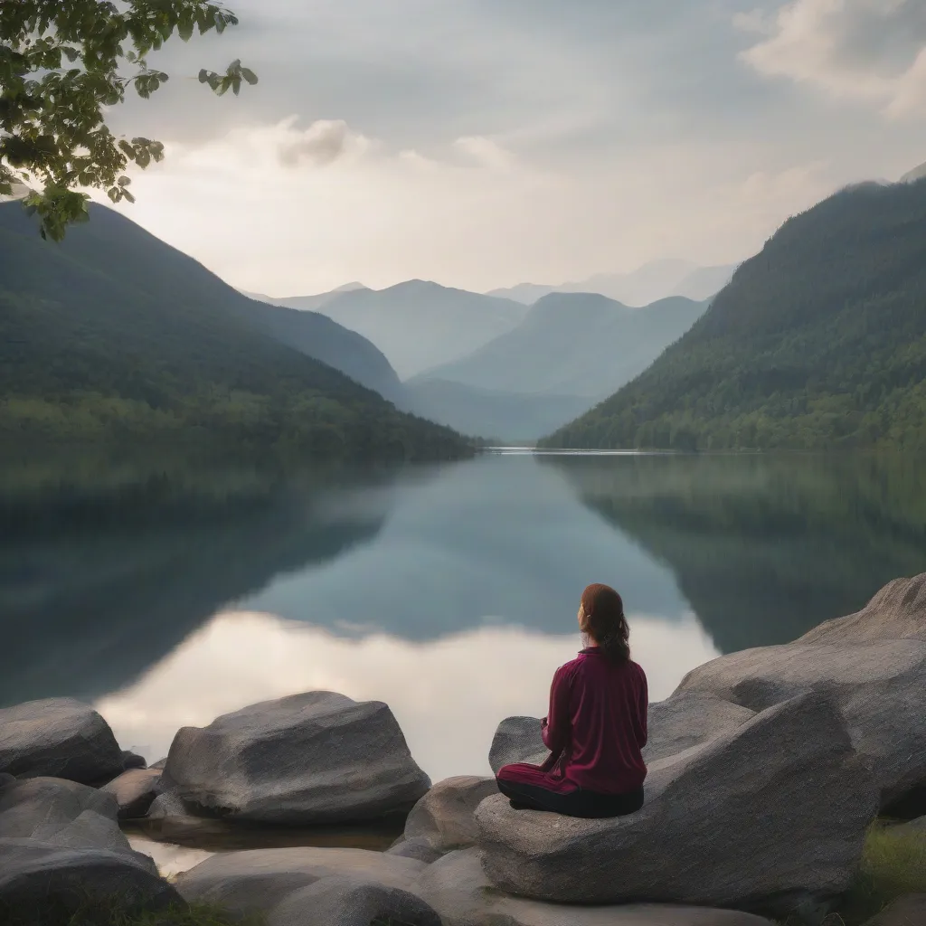 Woman Meditating by a Tranquil Lake