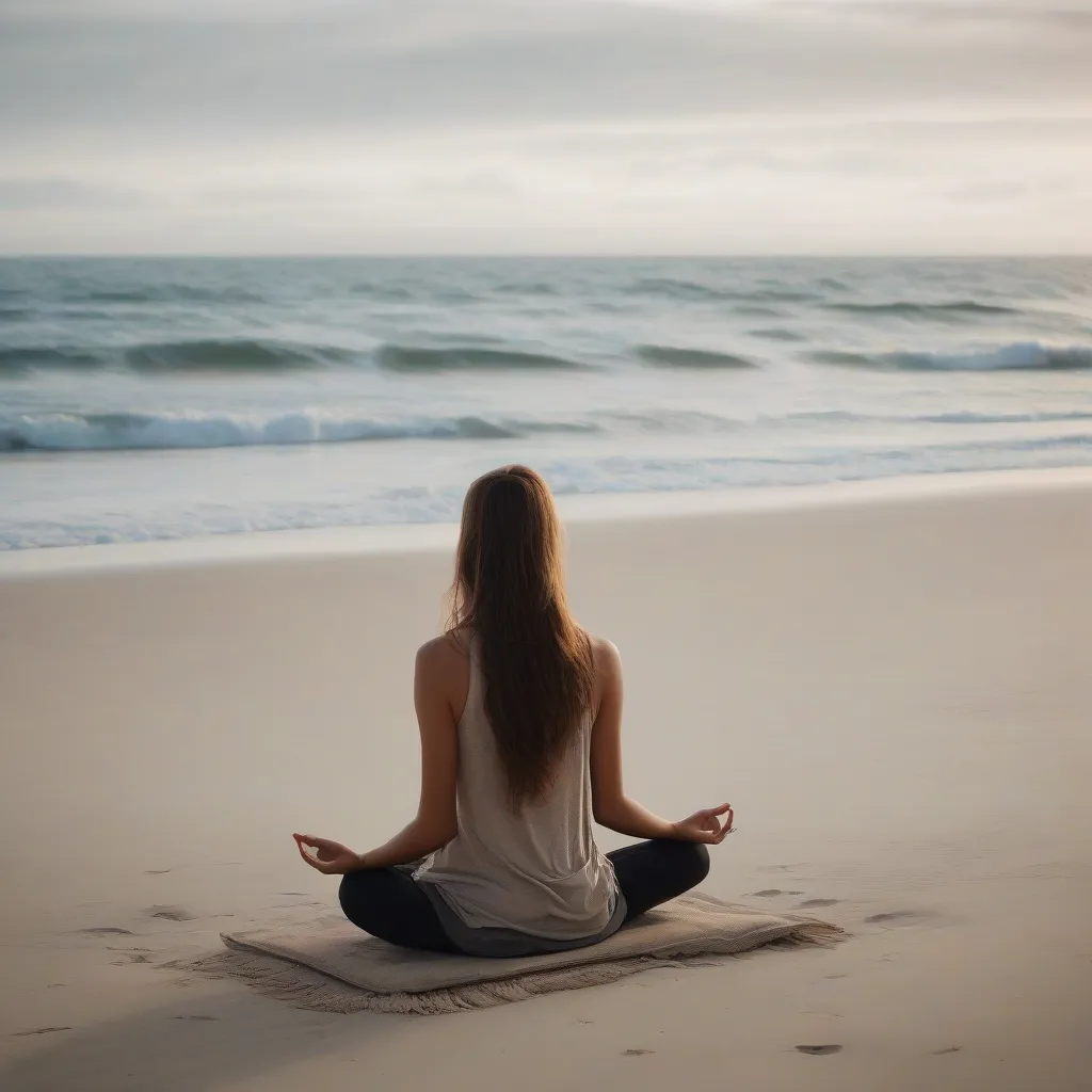 Woman Meditating on a Beach