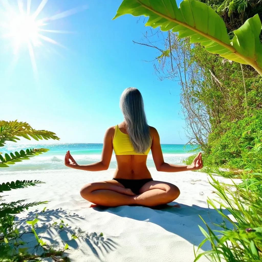 Woman Meditating on a Peaceful Beach