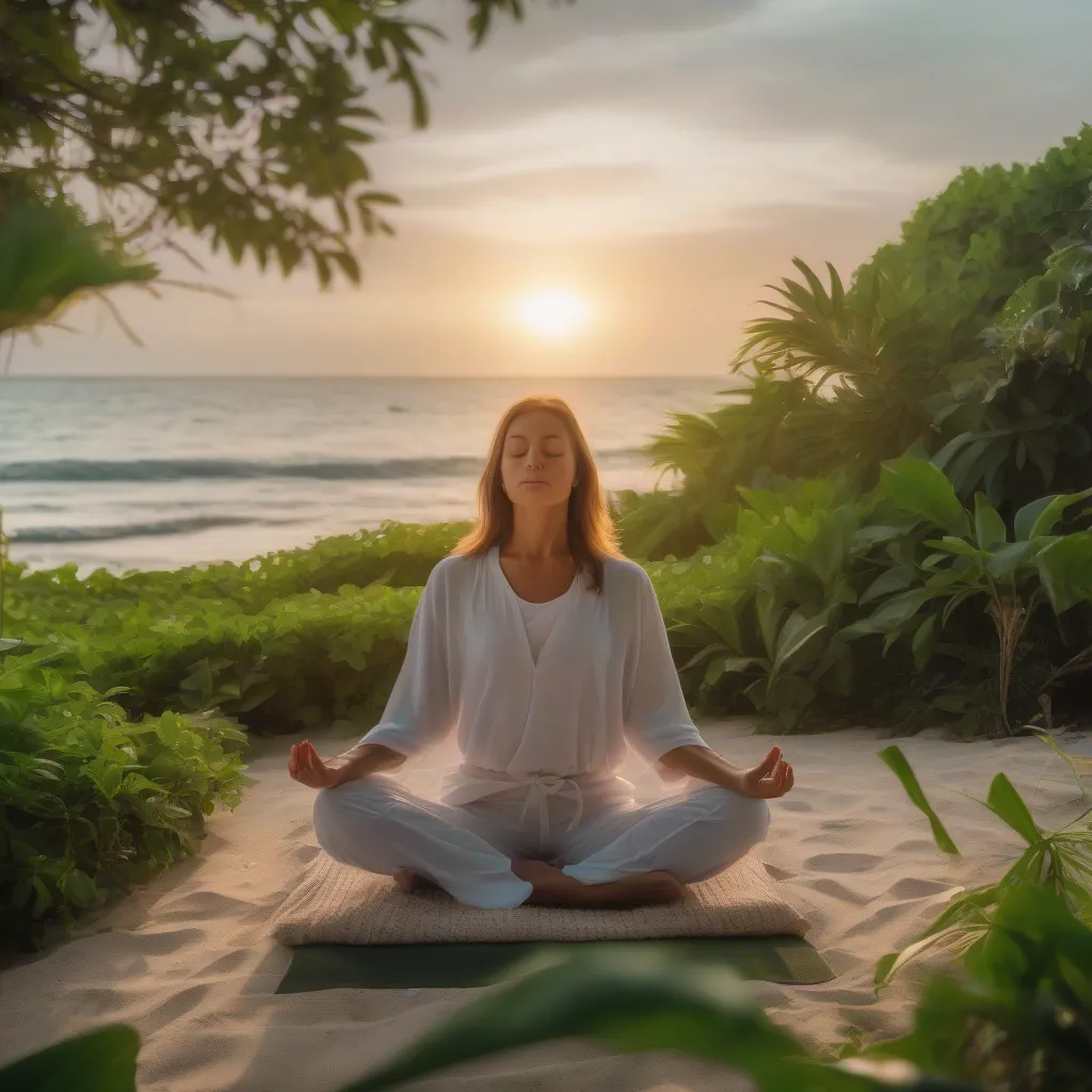 Woman Meditating on Beach