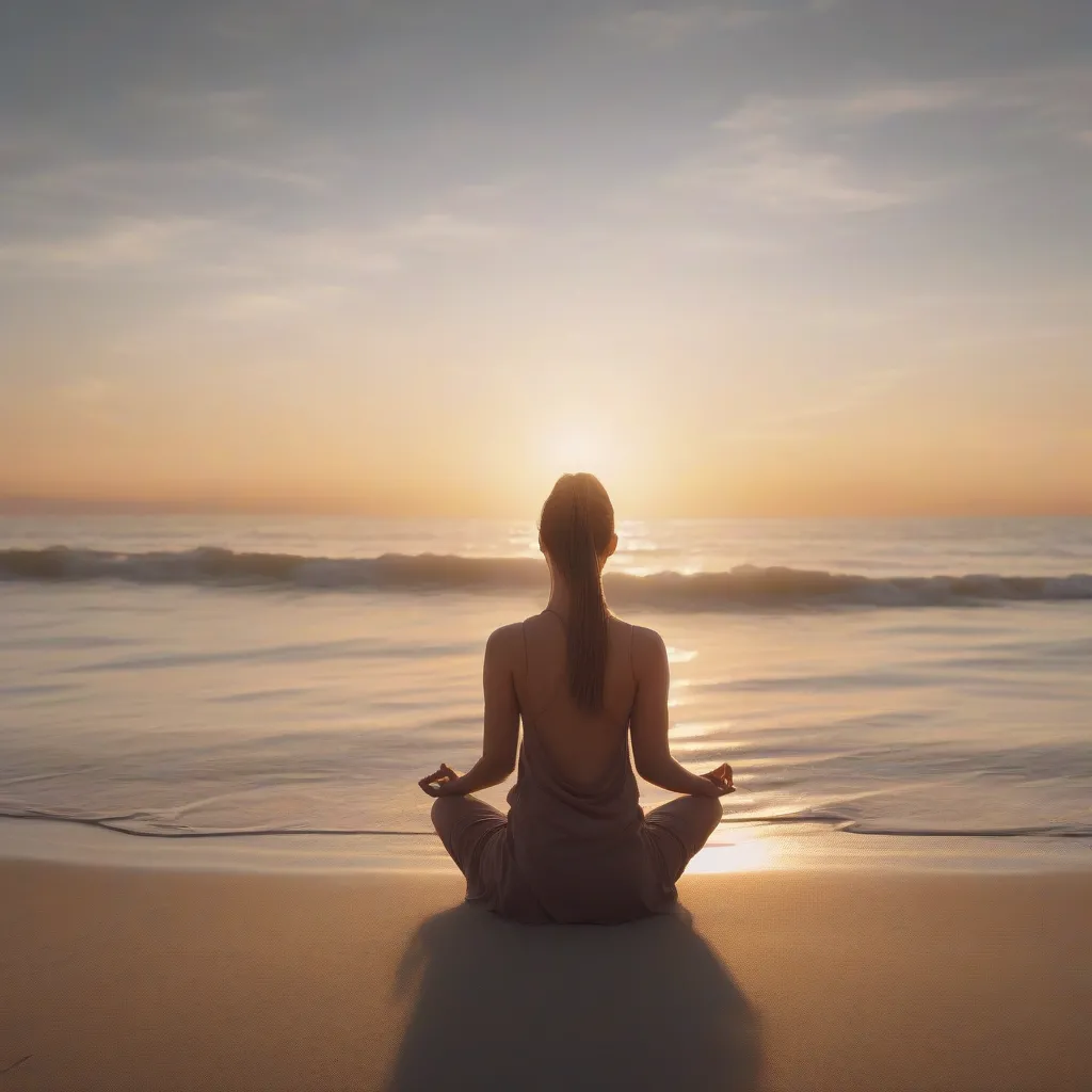 Woman Meditating on a Secluded Beach