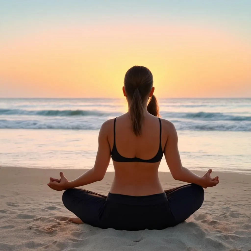 Woman Meditating on Beach