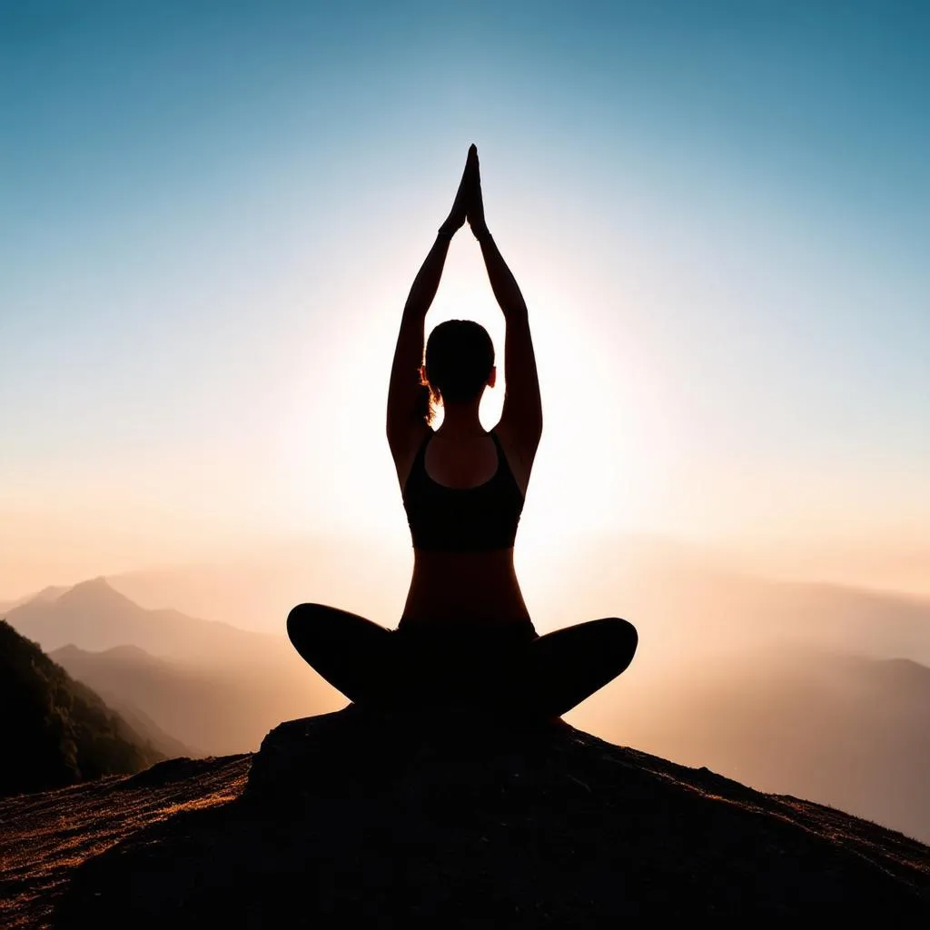 Woman Meditating on a Mountain Top