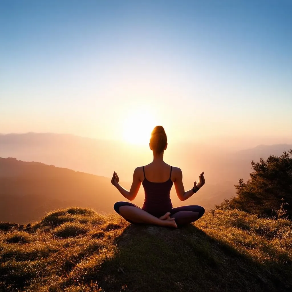 Woman Meditating on Mountaintop