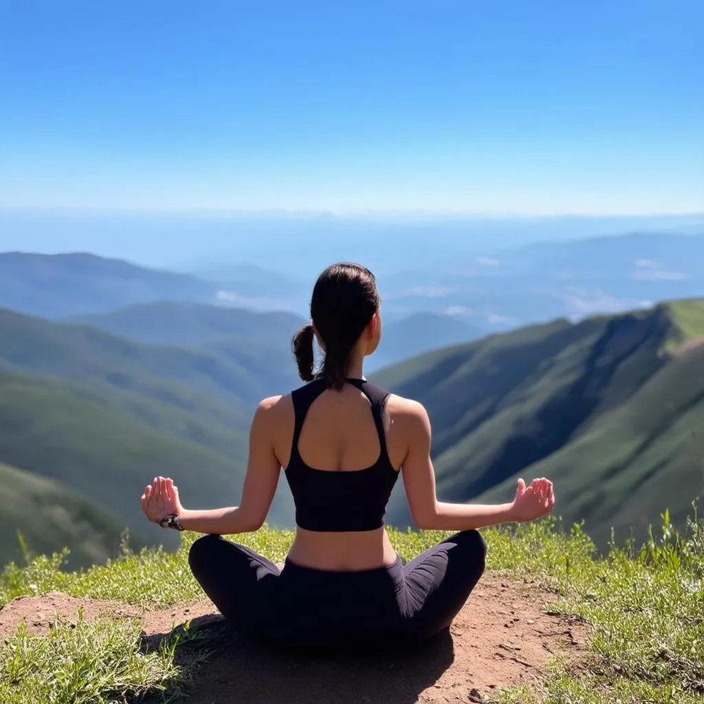 Woman Meditating on Mountaintop