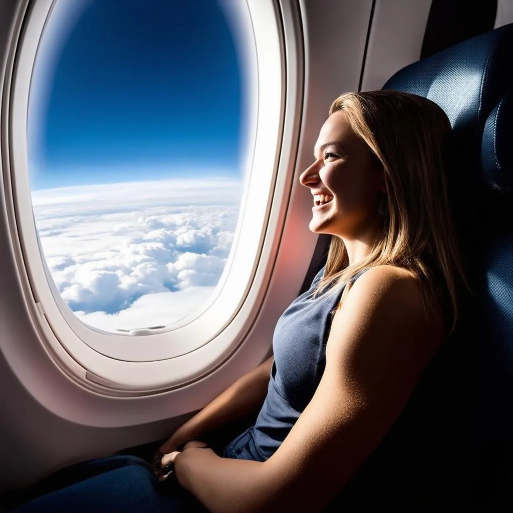 Woman Relaxing on Airplane