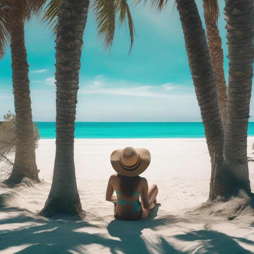 Woman Relaxing on Tropical Beach