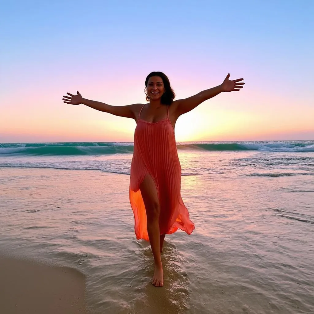 Woman on Beach Feeling Confident During Period