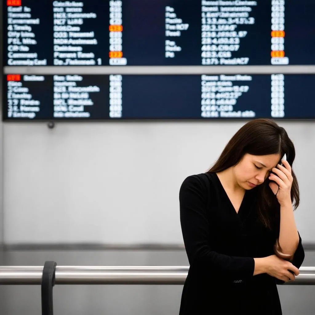 Woman on Phone, Flight Cancelled