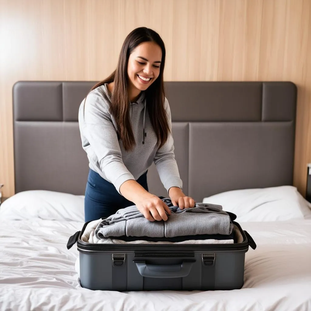 Woman Packing Hoodie in Suitcase