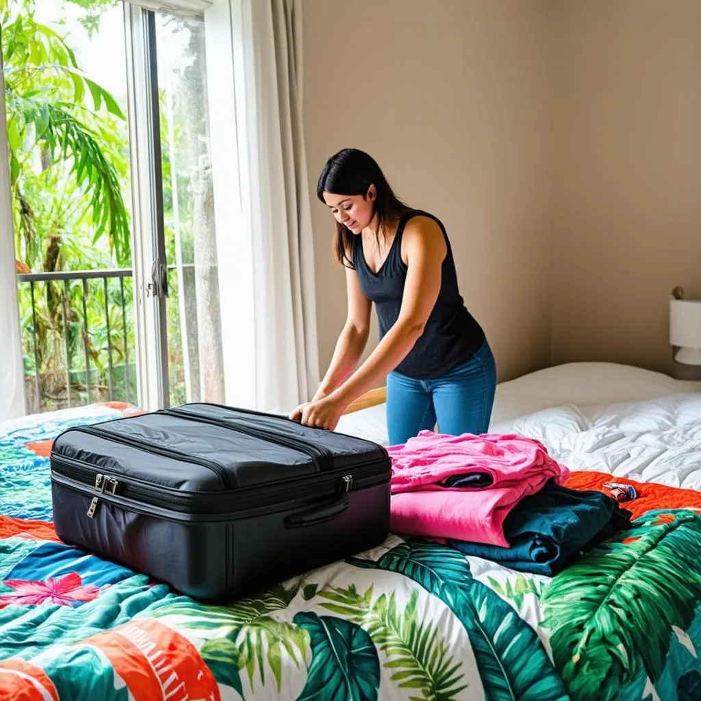 Woman Packing for Costa Rica