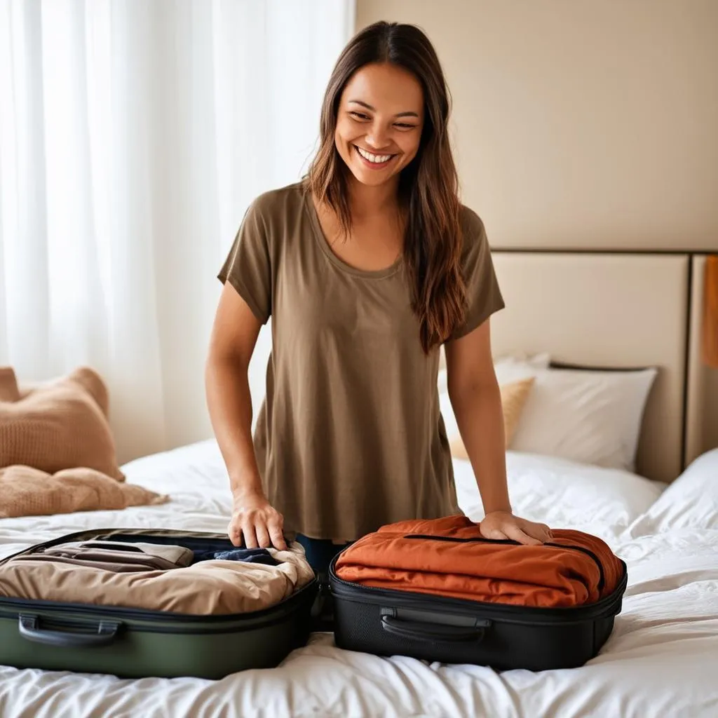 Woman Packing Suitcase with Feng Shui Principles