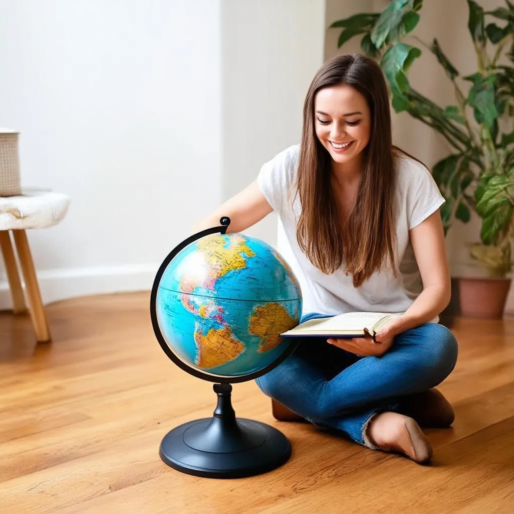 Woman Planning Trip with Globe