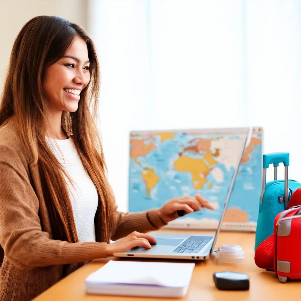 Woman Planning Trip with Laptop