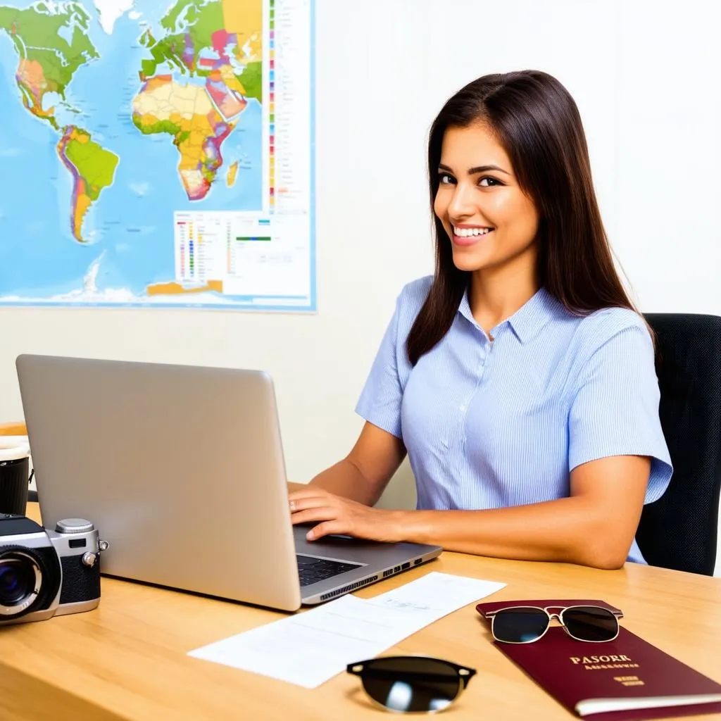 Woman Planning Trip on Laptop