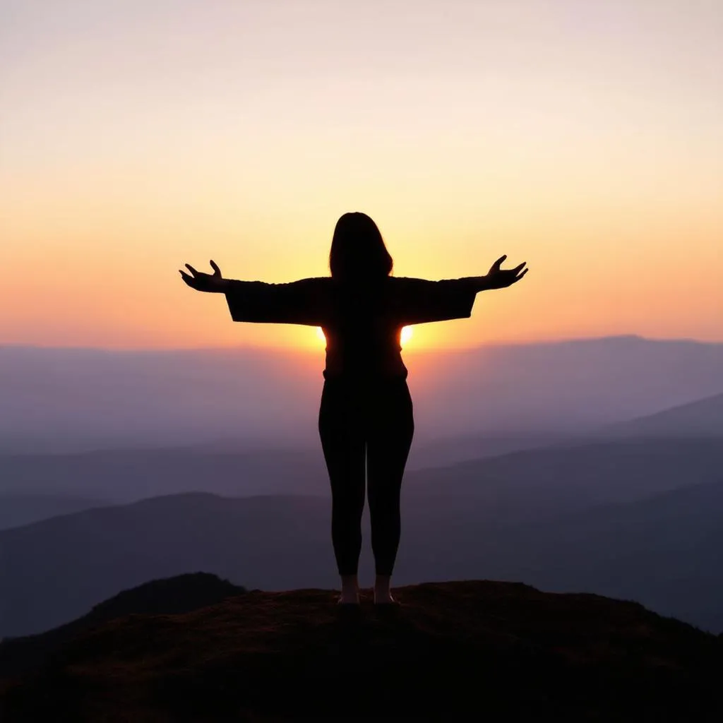 Woman Praying Mountaintop