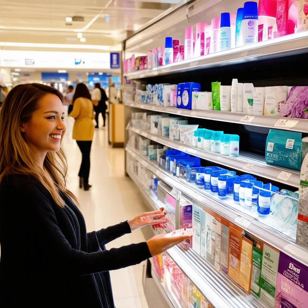 Woman Purchasing Travel Size Items at Airport