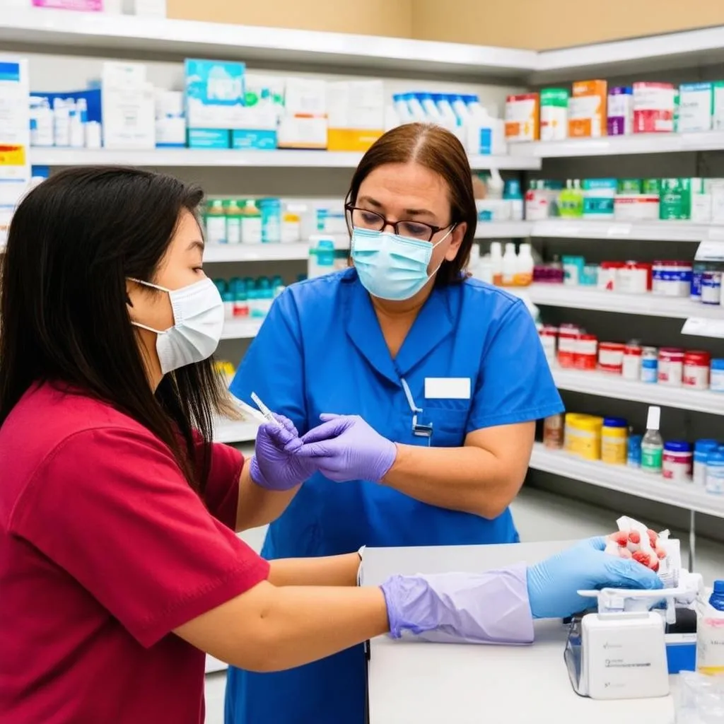 Woman Receiving Covid Test at Pharmacy