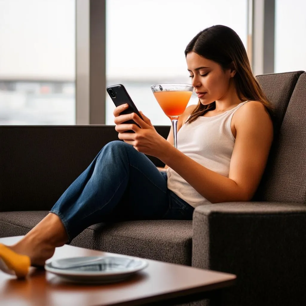 Woman Enjoying Airport Lounge Access