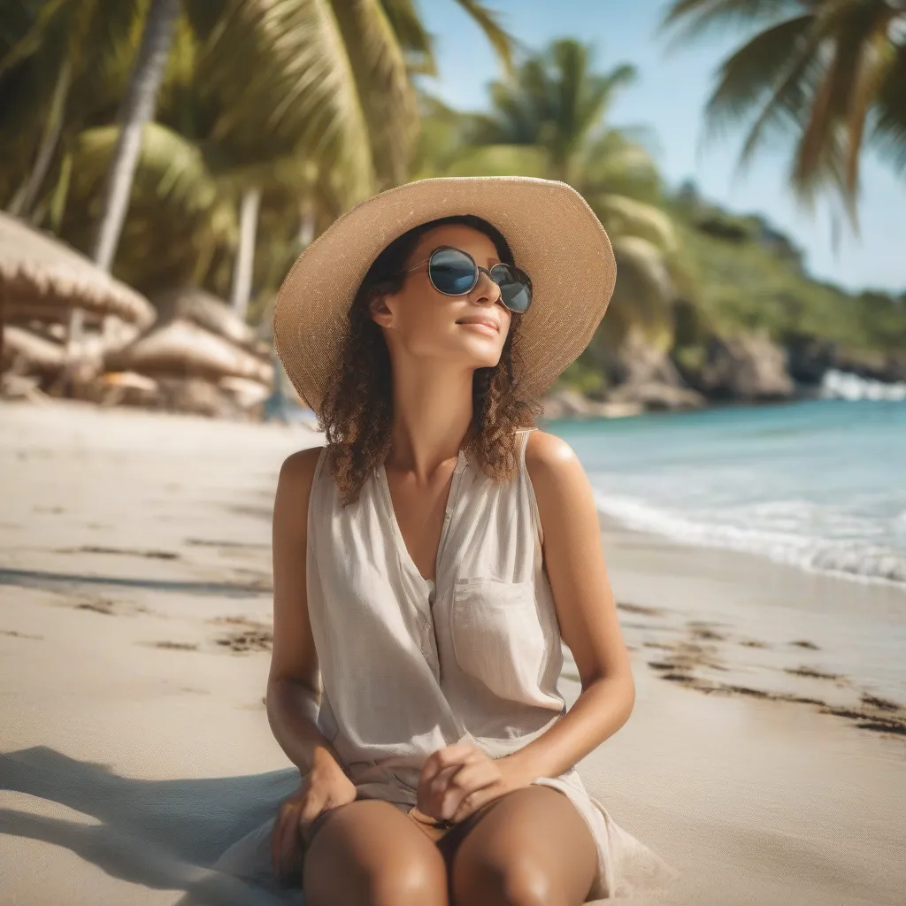 Woman Relaxing on Beach